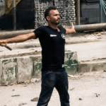 Defiant stance in the urban street