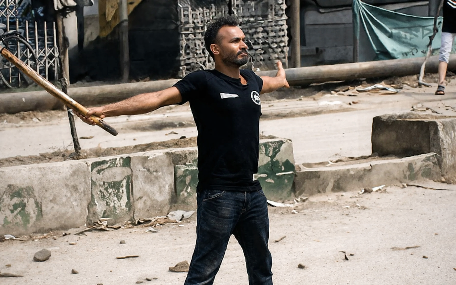 Defiant stance in the urban street